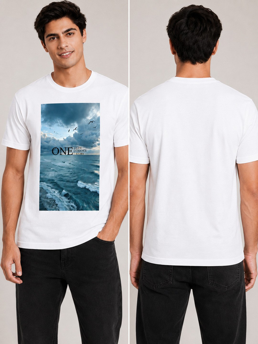 One Life Printed Round Neck Regular Pre-customized Tshirt for Men