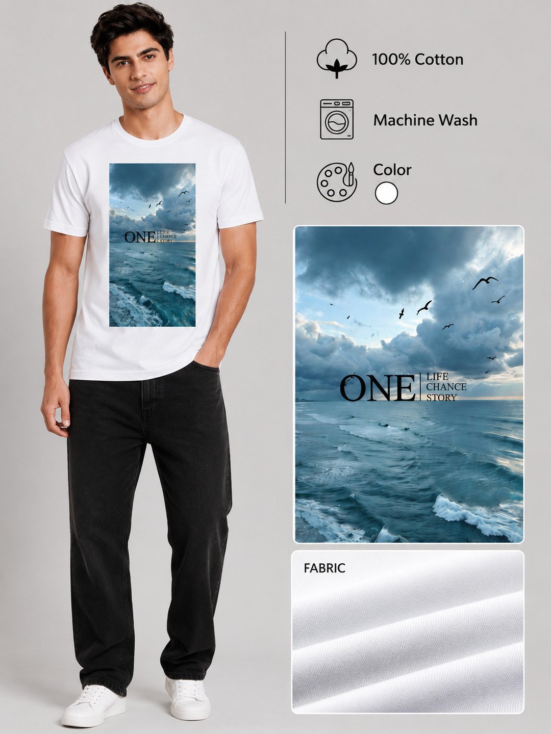 One Life Printed Round Neck Regular Pre-customized Tshirt for Men