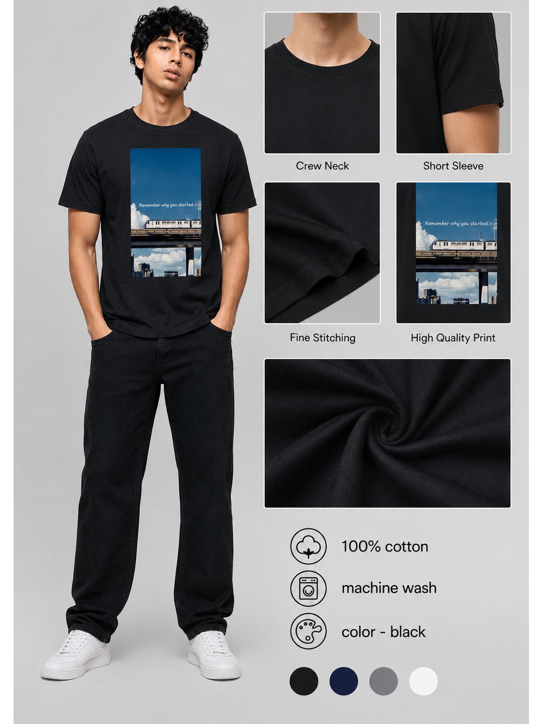 Metro japan Printed Round Neck Regular Pre-customized Tshirt for Men