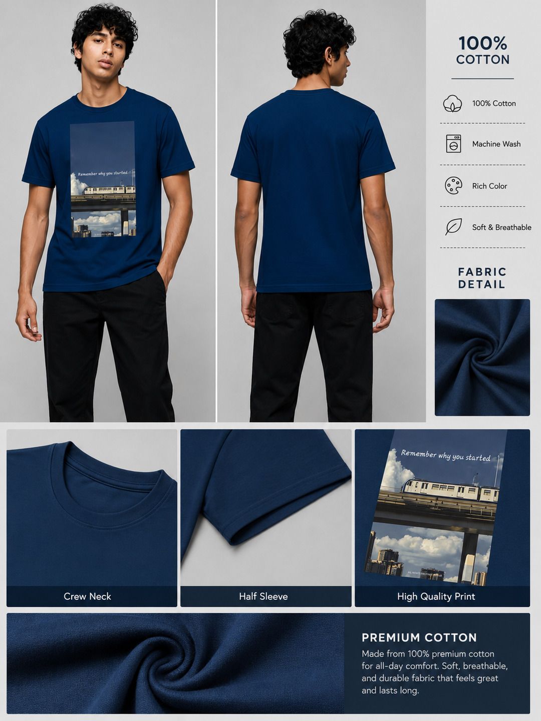 Metro japan Printed Round Neck Regular Pre-customized Tshirt for Men