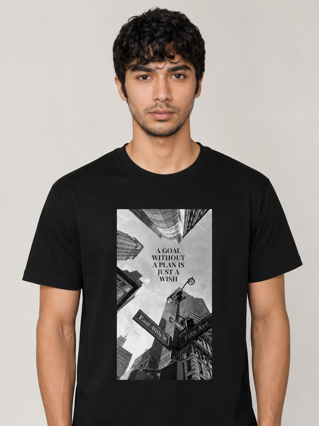 Skyscrapper Printed Round Neck Regular Pre-customized Tshirt for Men