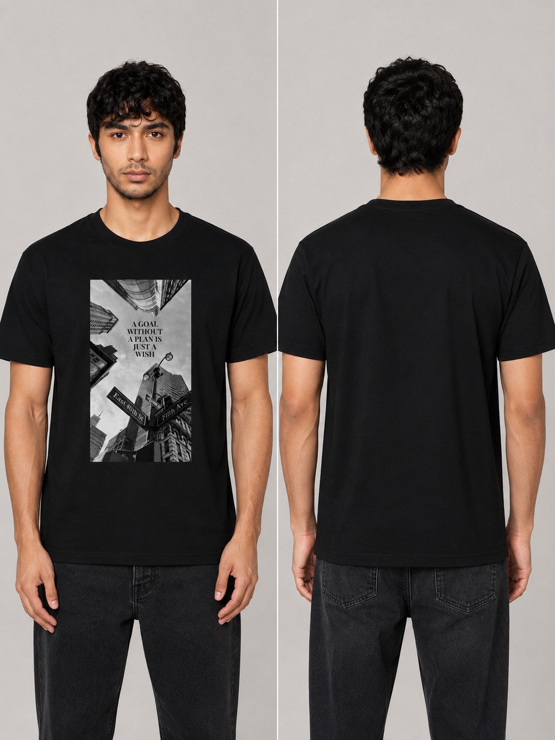 Skyscrapper Printed Round Neck Regular Pre-customized Tshirt for Men