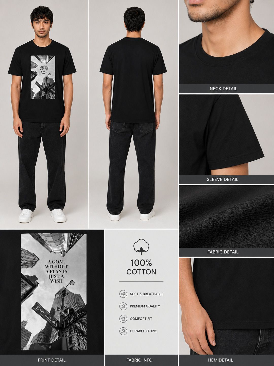 Skyscrapper Printed Round Neck Regular Pre-customized Tshirt for Men
