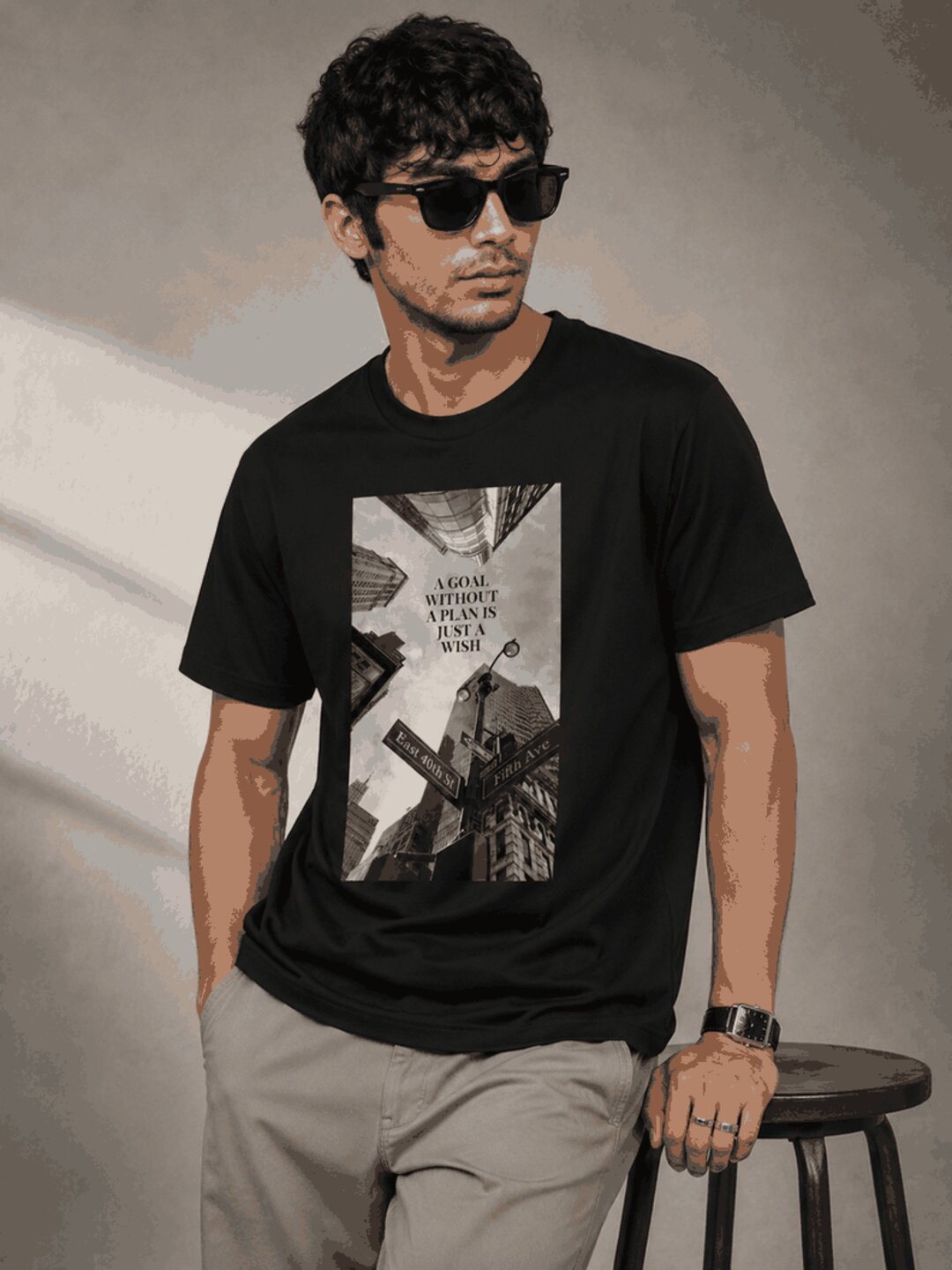 Skyscrapper Printed Round Neck Regular Pre-customized Tshirt for Men
