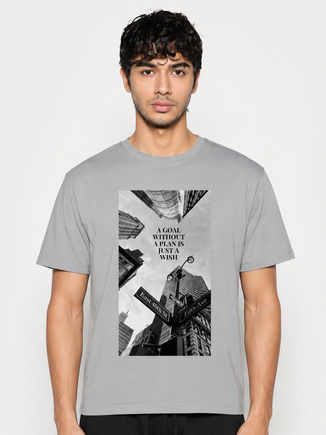Skyscrapper Printed Round Neck Regular Pre-customized Tshirt for Men