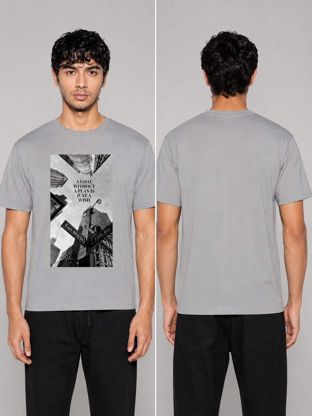 Skyscrapper Printed Round Neck Regular Pre-customized Tshirt for Men