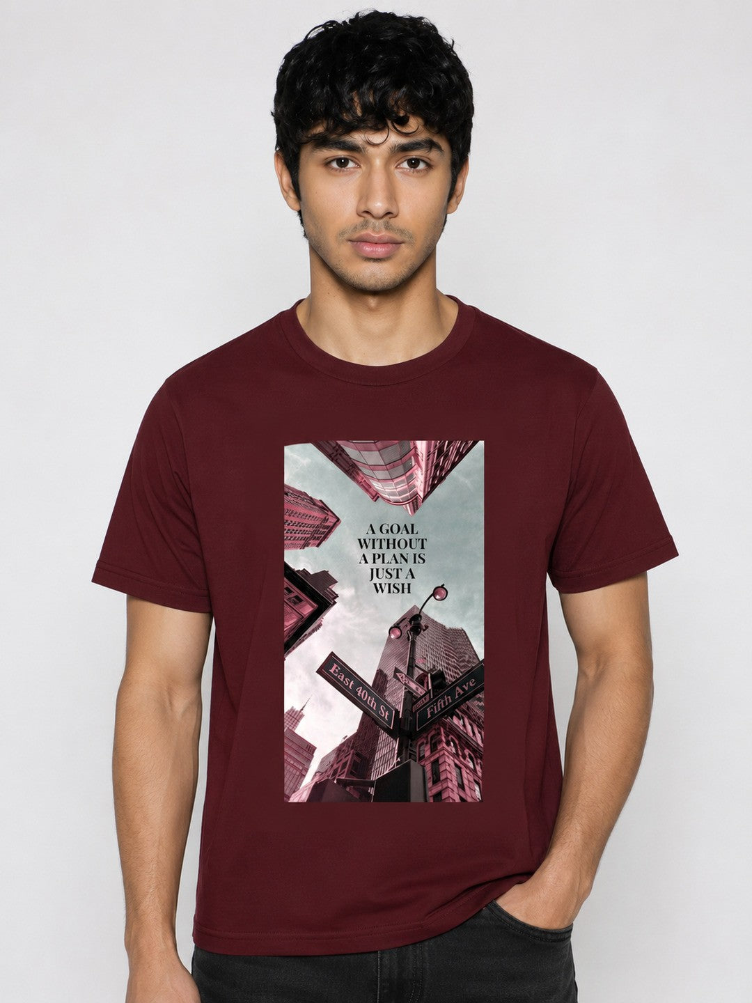 Skyscrapper Printed Round Neck Regular Pre-customized Tshirt for Men
