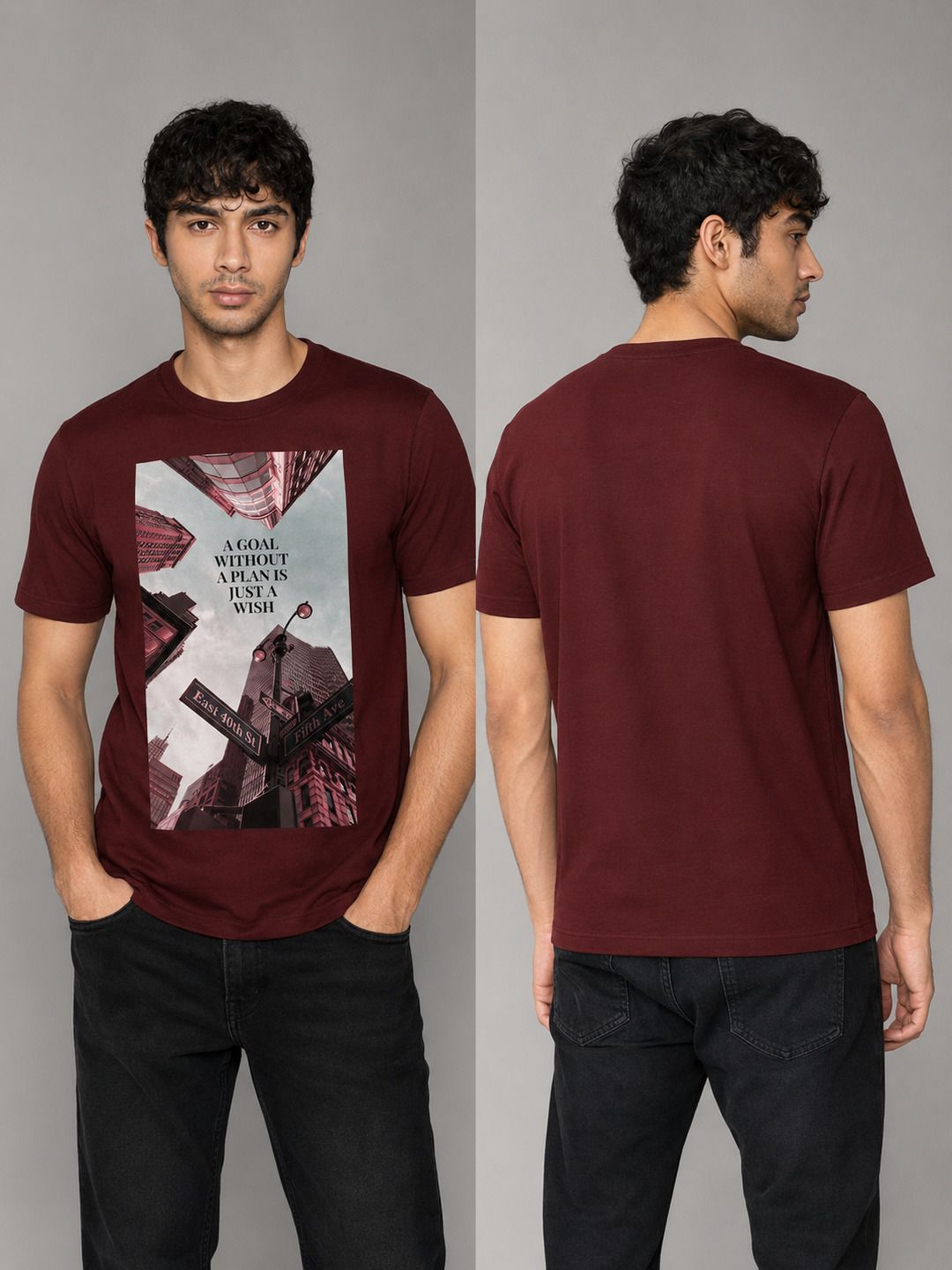 Skyscrapper Printed Round Neck Regular Pre-customized Tshirt for Men
