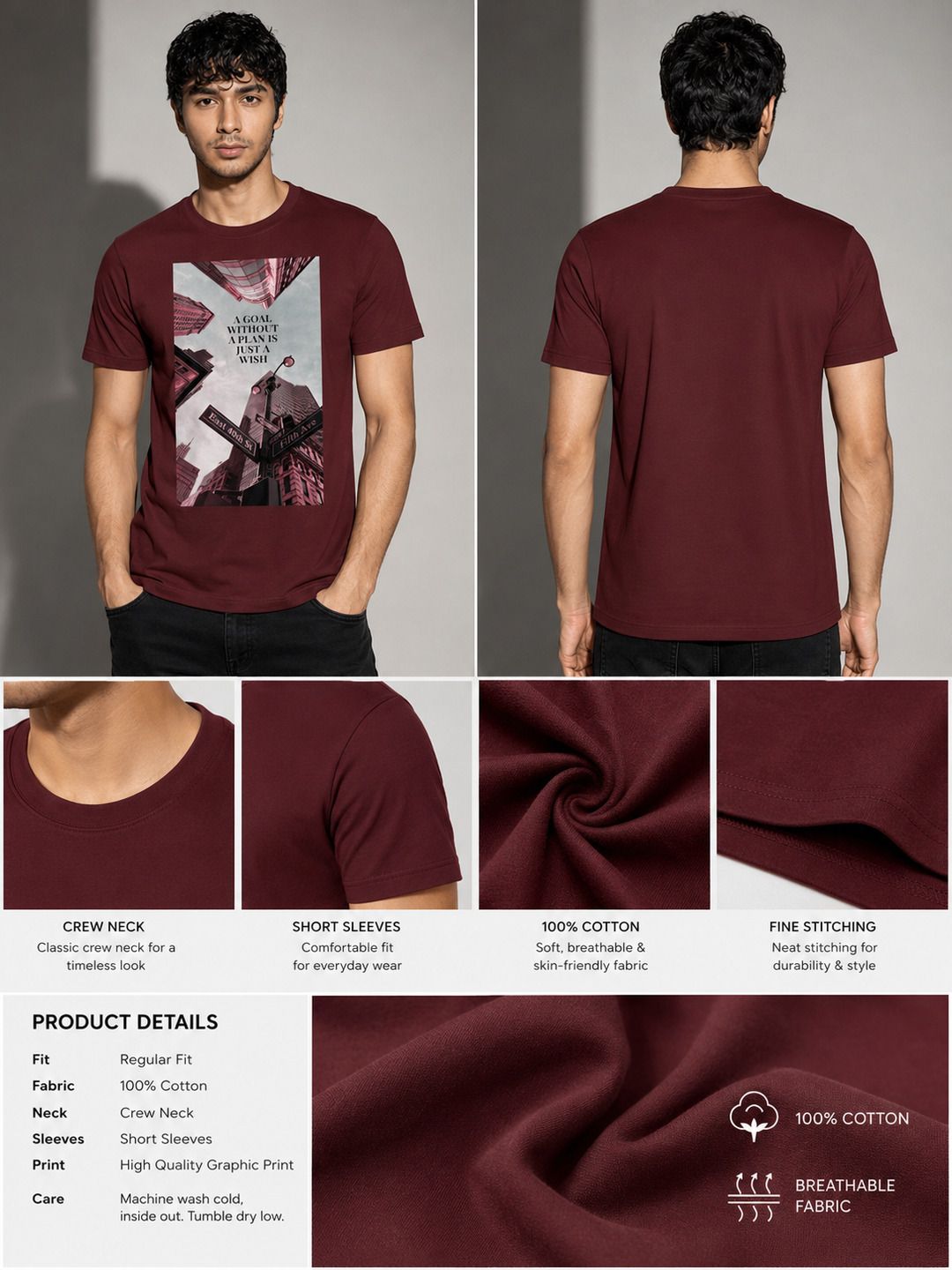 Skyscrapper Printed Round Neck Regular Pre-customized Tshirt for Men