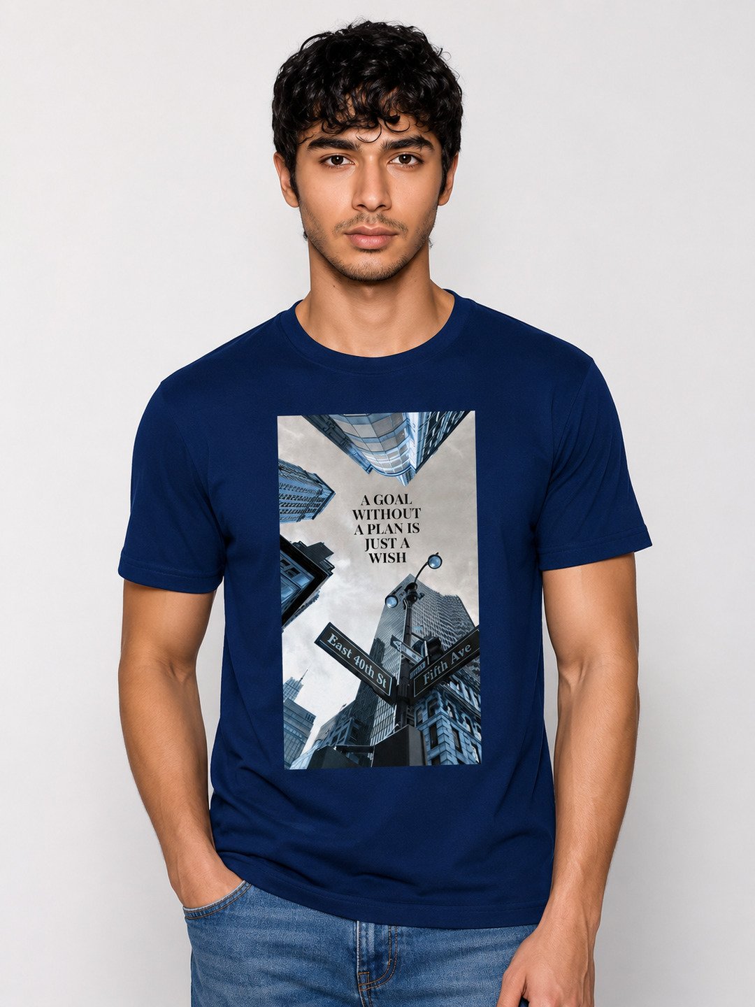 Skyscrapper Printed Round Neck Regular Pre-customized Tshirt for Men