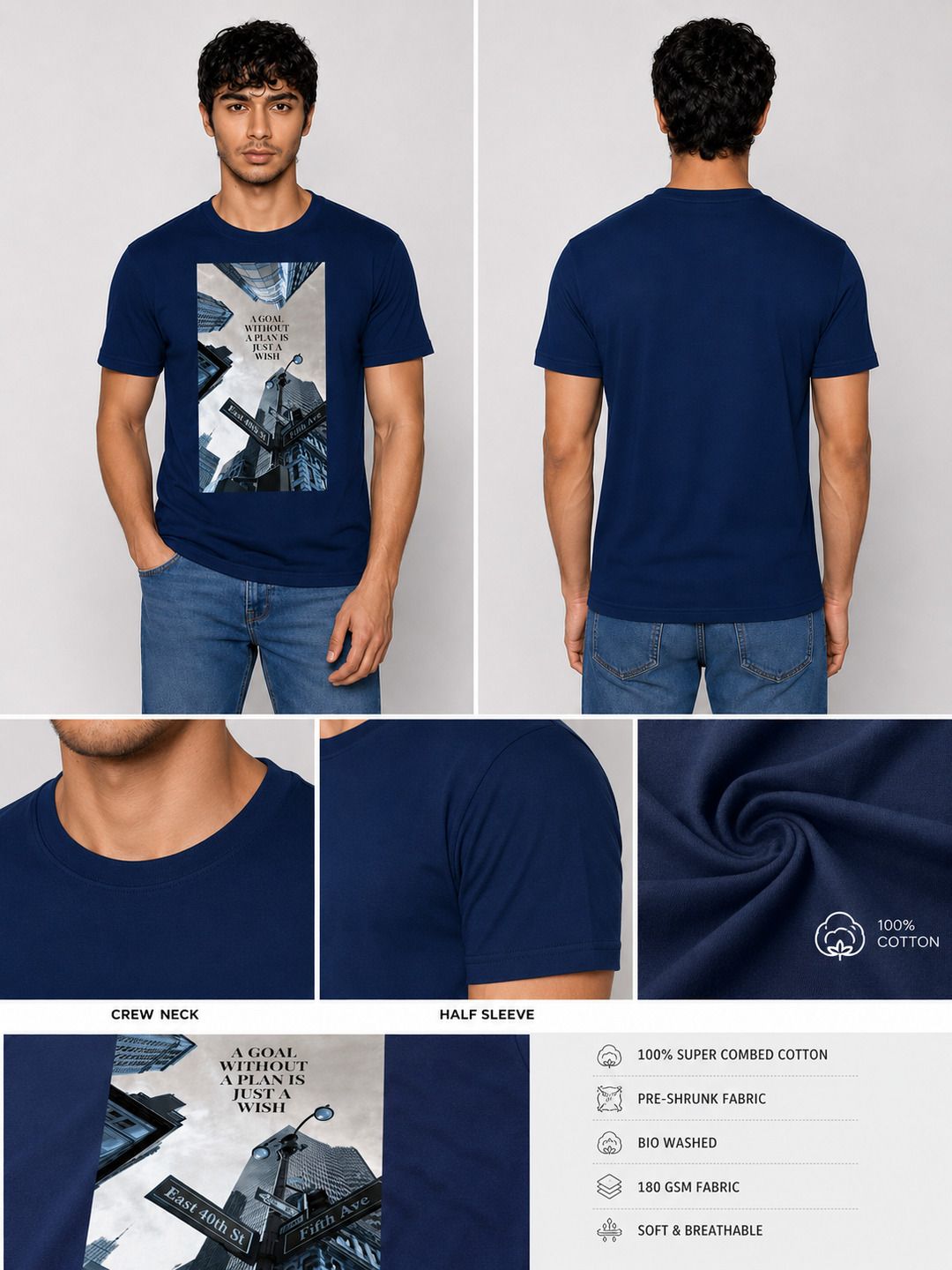 Skyscrapper Printed Round Neck Regular Pre-customized Tshirt for Men