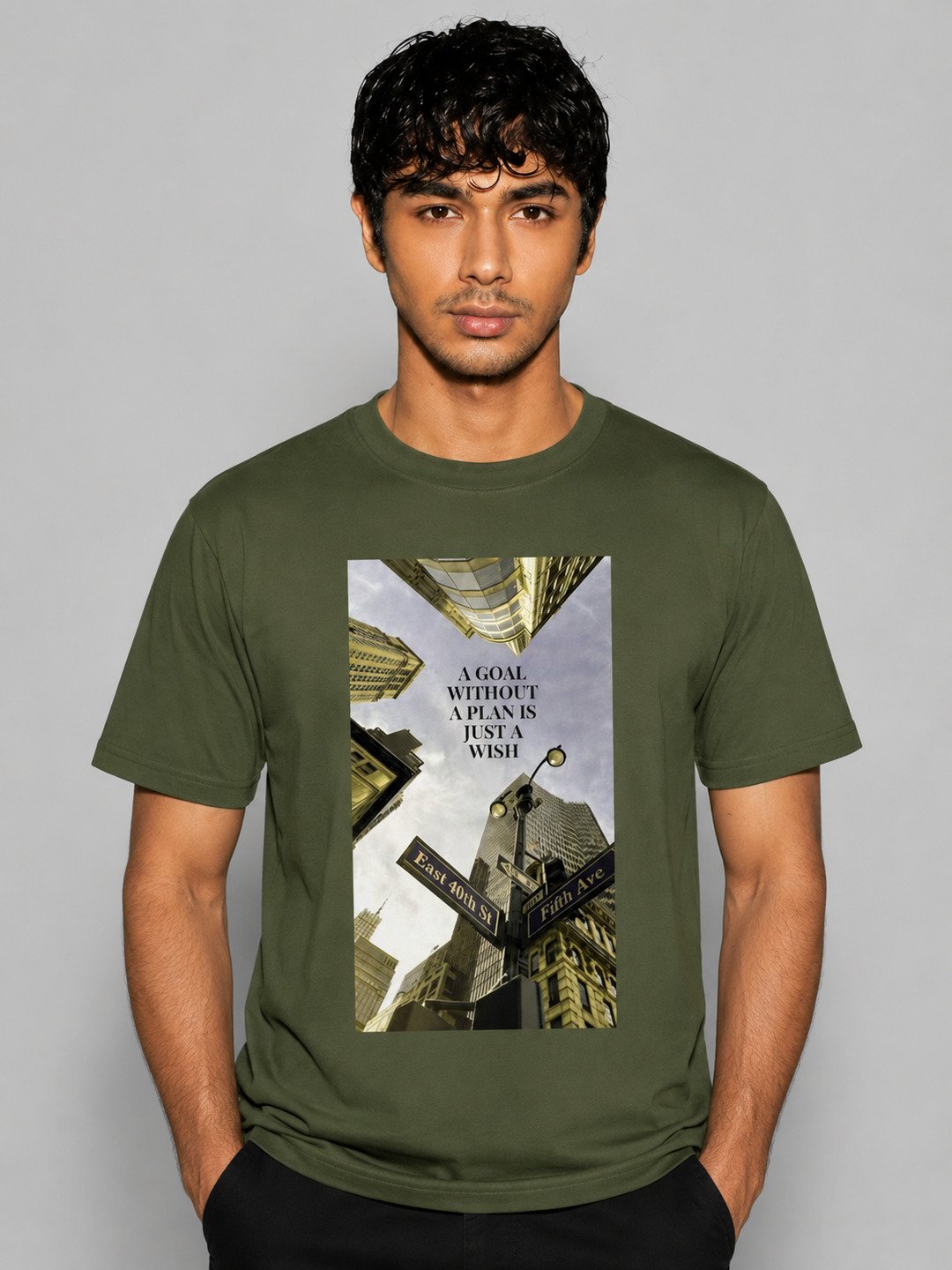 Skyscrapper Printed Round Neck Regular Pre-customized Tshirt for Men