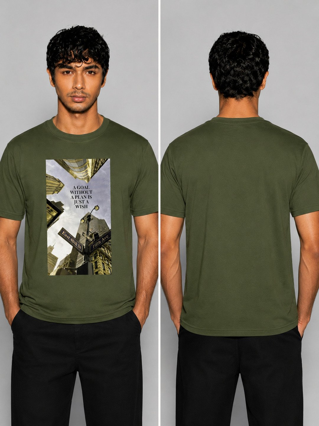 Skyscrapper Printed Round Neck Regular Pre-customized Tshirt for Men