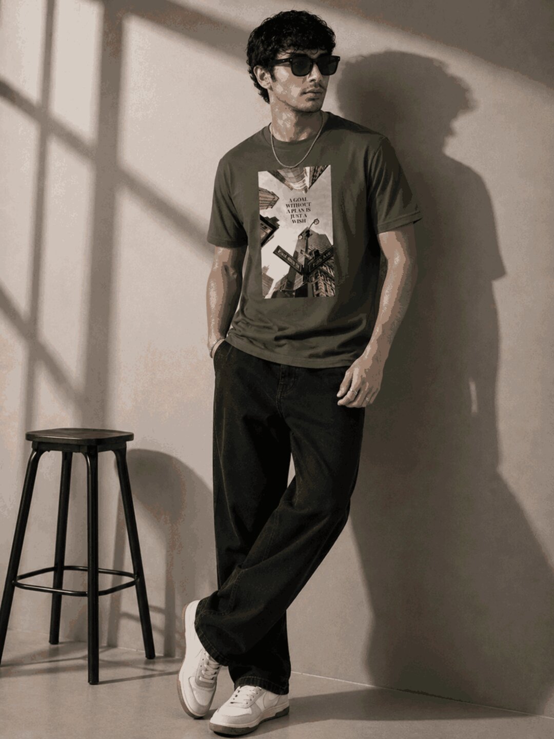 Skyscrapper Printed Round Neck Regular Pre-customized Tshirt for Men