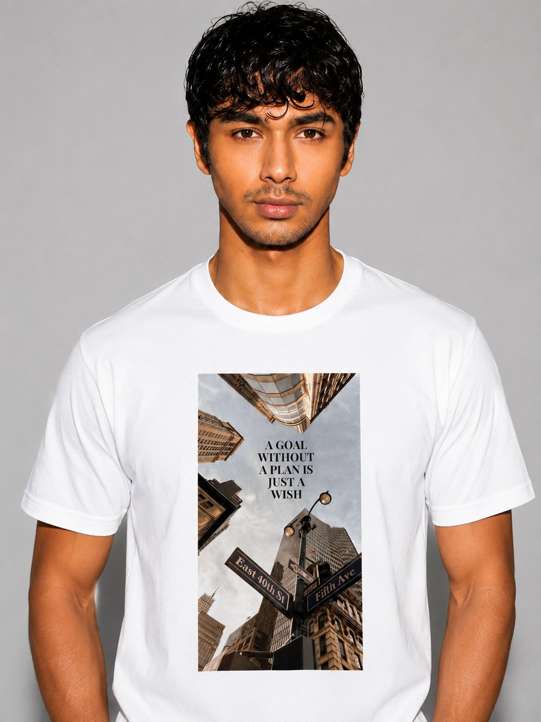 Skyscrapper Printed Round Neck Regular Pre-customized Tshirt for Men