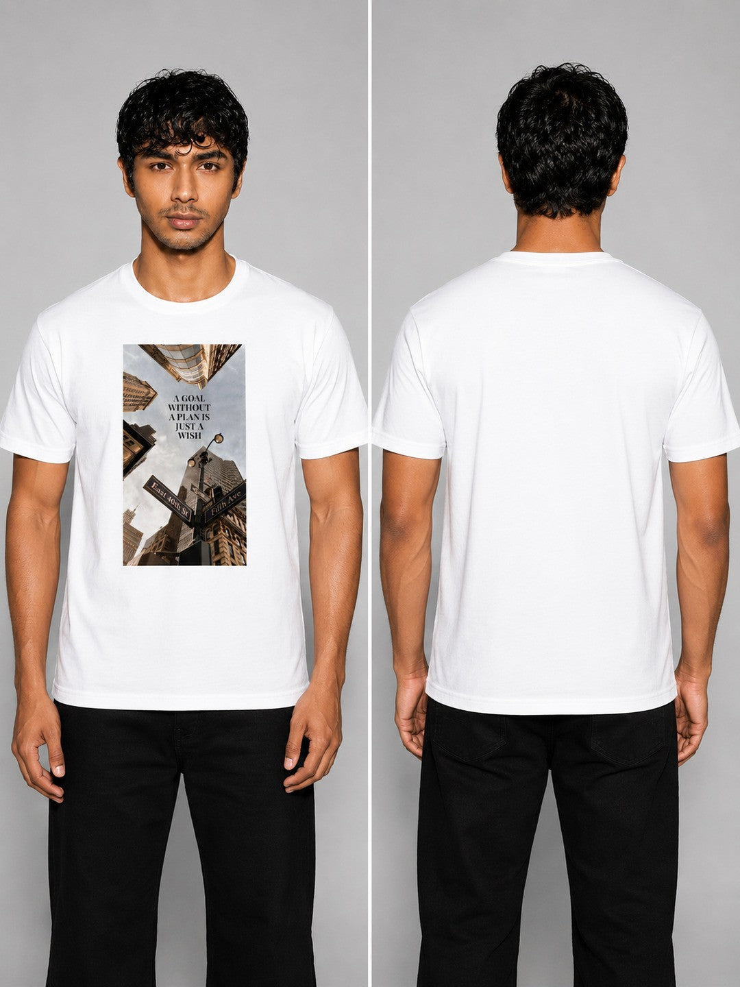 Skyscrapper Printed Round Neck Regular Pre-customized Tshirt for Men