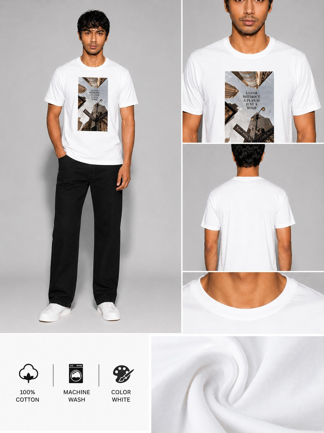 Skyscrapper Printed Round Neck Regular Pre-customized Tshirt for Men