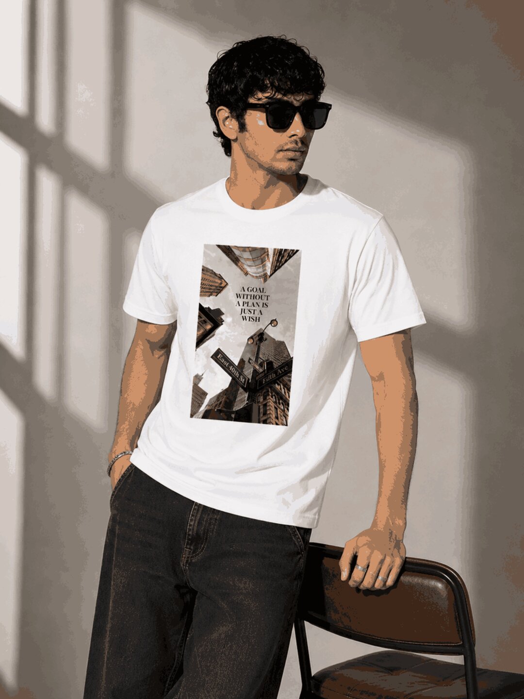 Skyscrapper Printed Round Neck Regular Pre-customized Tshirt for Men