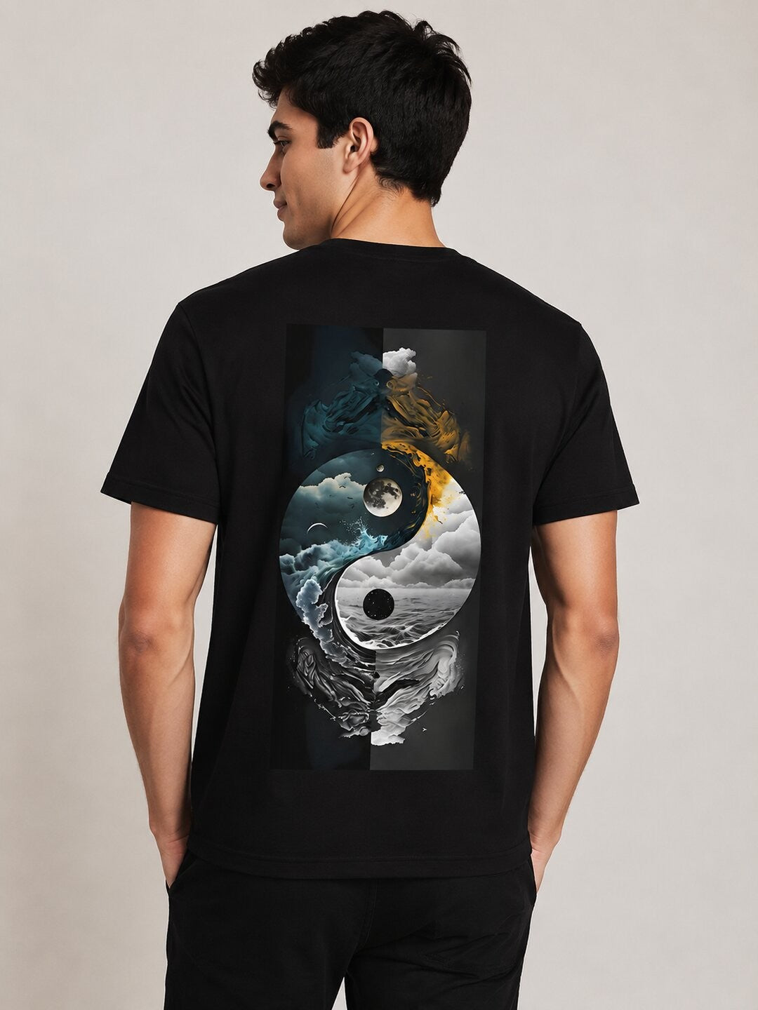 Yinyang Printed Round Neck Regular Pre-customized Tshirt for Men