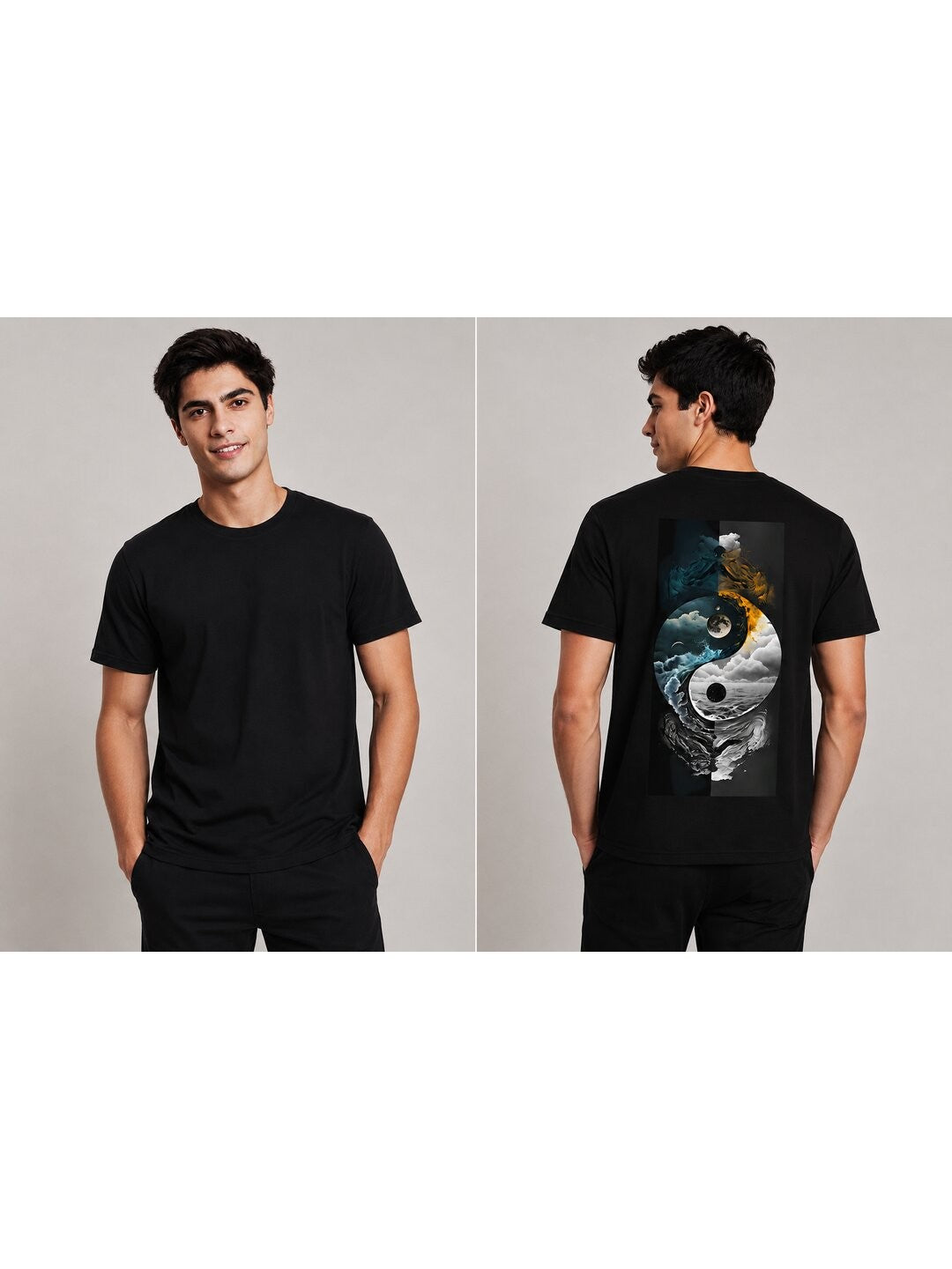 Yinyang Printed Round Neck Regular Pre-customized Tshirt for Men