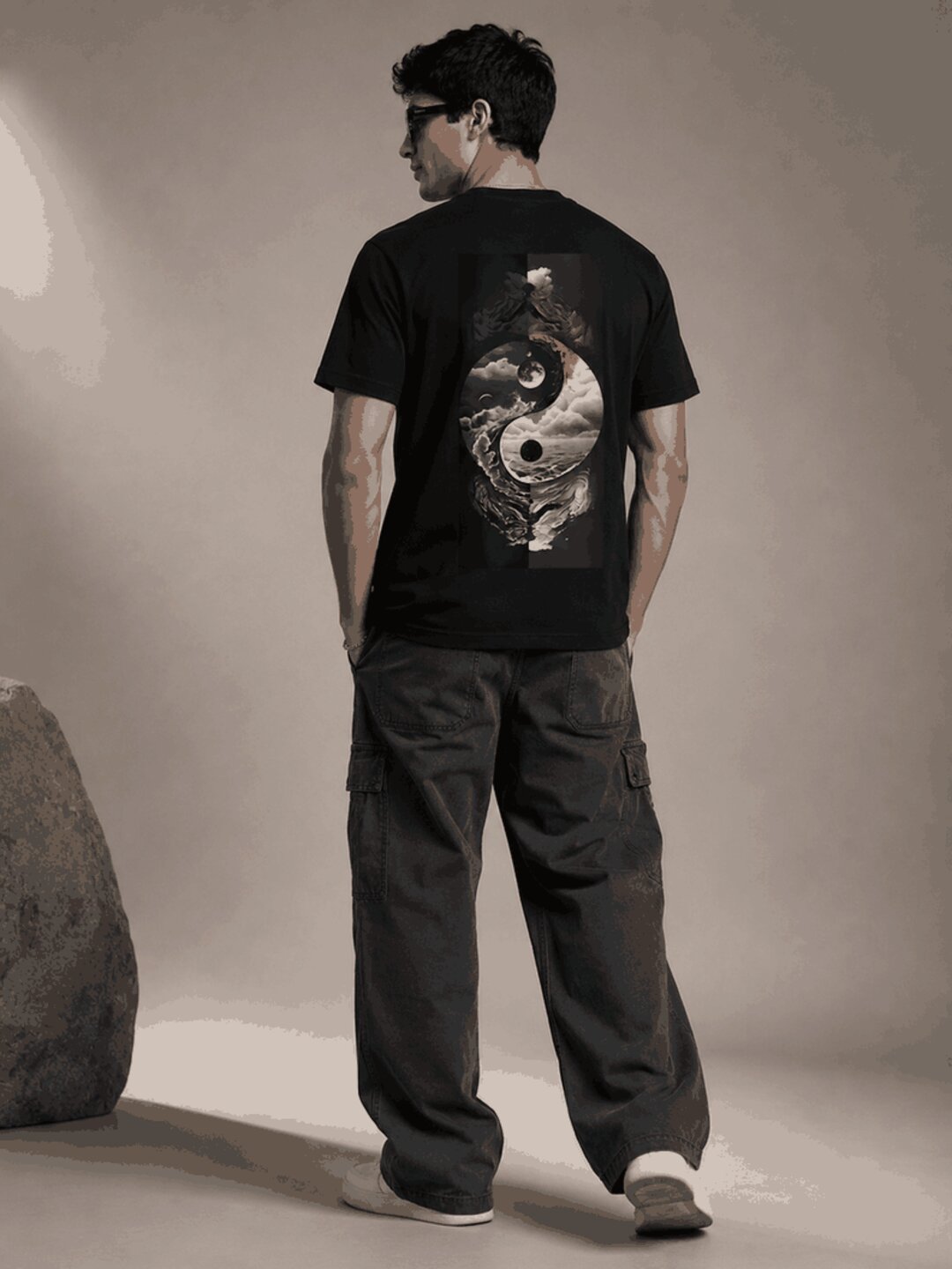 Yinyang Printed Round Neck Regular Pre-customized Tshirt for Men