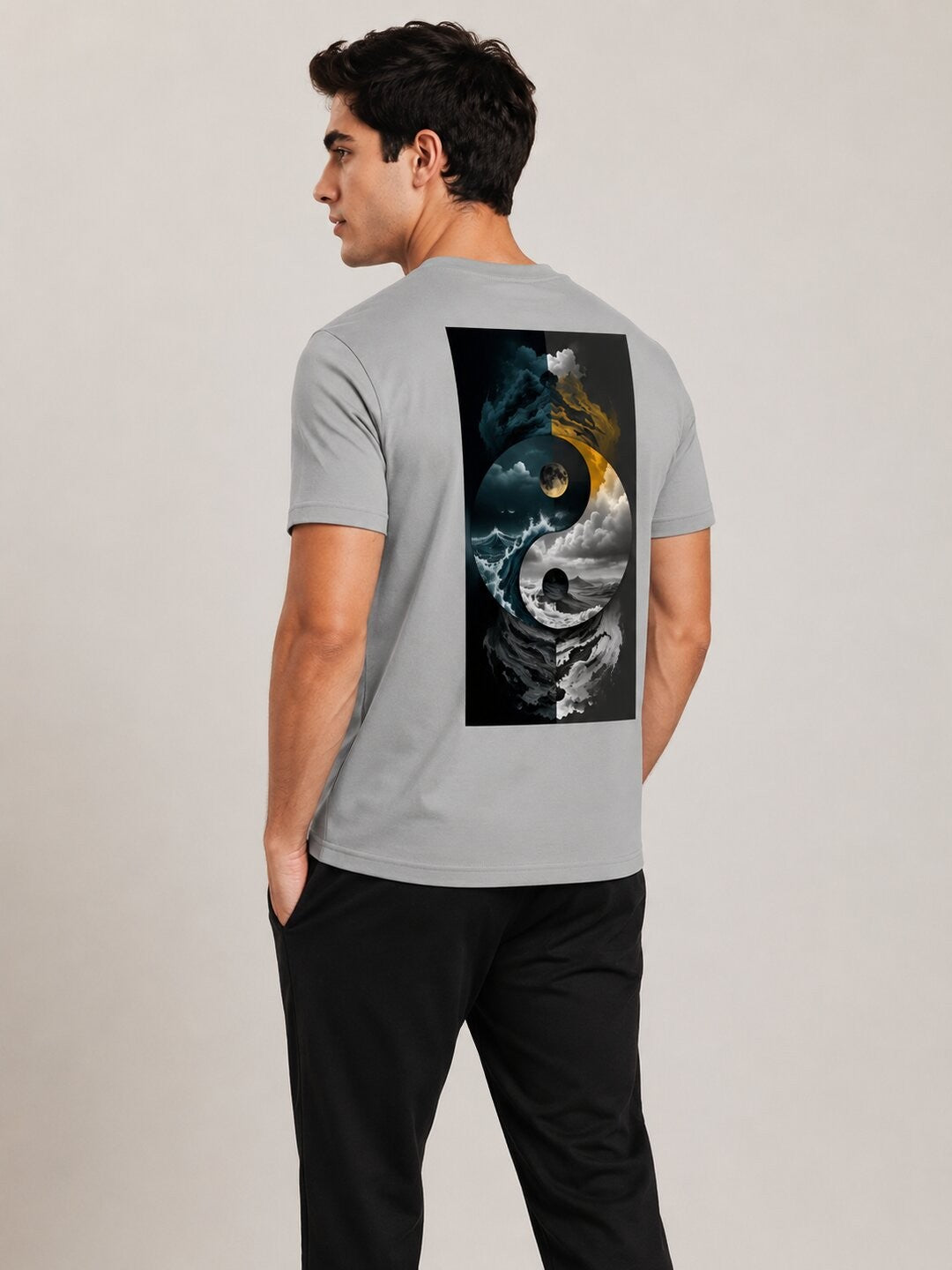 Yinyang Printed Round Neck Regular Pre-customized Tshirt for Men