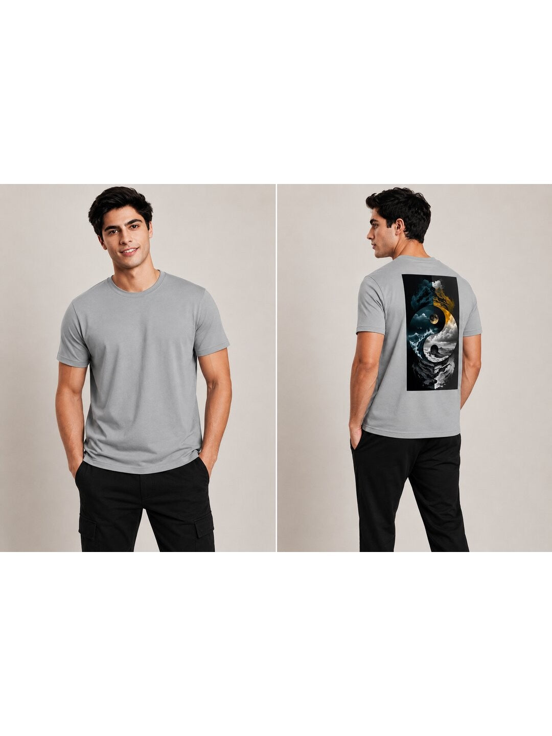 Yinyang Printed Round Neck Regular Pre-customized Tshirt for Men