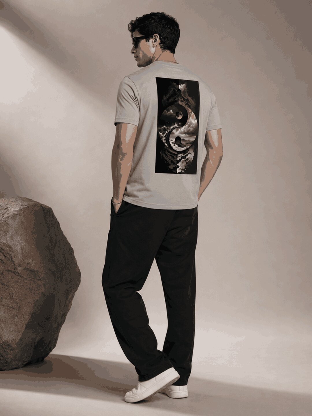 Yinyang Printed Round Neck Regular Pre-customized Tshirt for Men