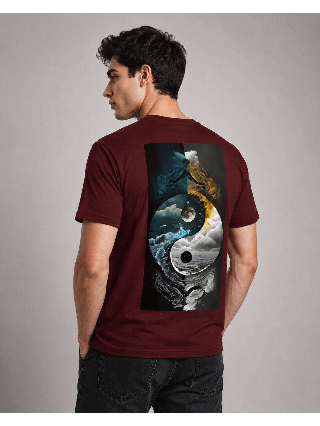 Yinyang Printed Round Neck Regular Pre-customized Tshirt for Men