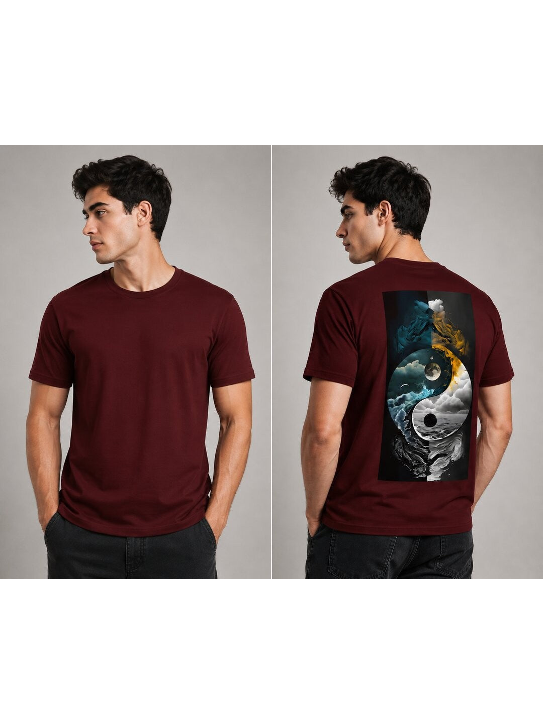 Yinyang Printed Round Neck Regular Pre-customized Tshirt for Men