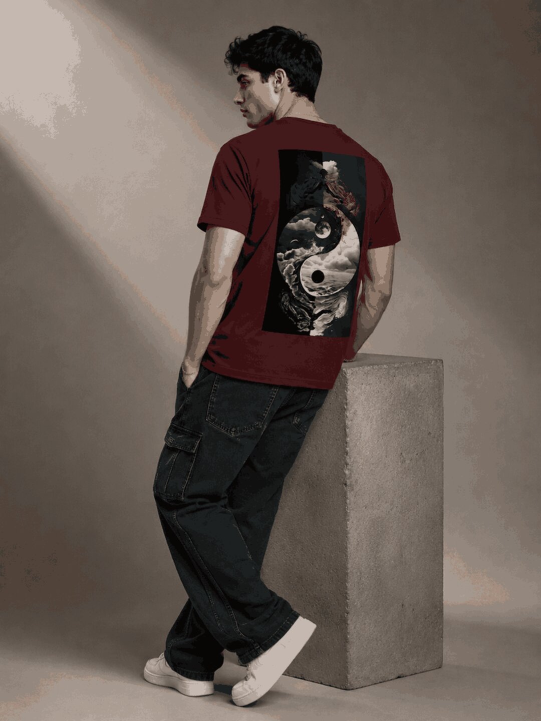 Yinyang Printed Round Neck Regular Pre-customized Tshirt for Men