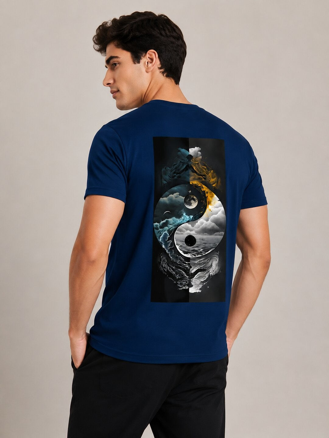 Yinyang Printed Round Neck Regular Pre-customized Tshirt for Men