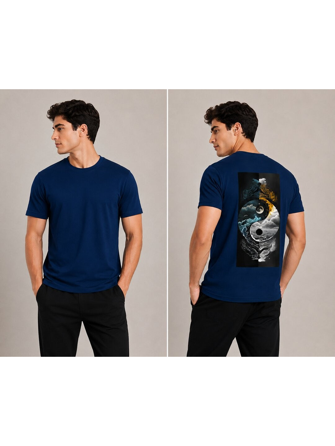 Yinyang Printed Round Neck Regular Pre-customized Tshirt for Men