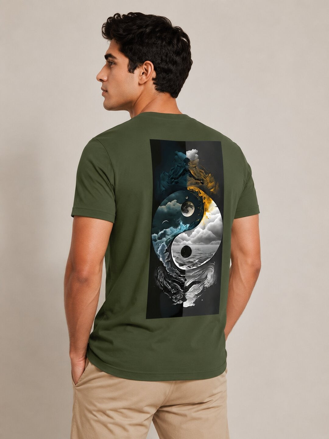 Yinyang Printed Round Neck Regular Pre-customized Tshirt for Men