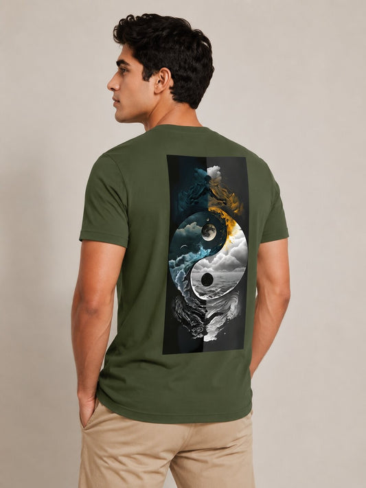 Yinyang Printed Round Neck Regular Pre-customized Tshirt for Men