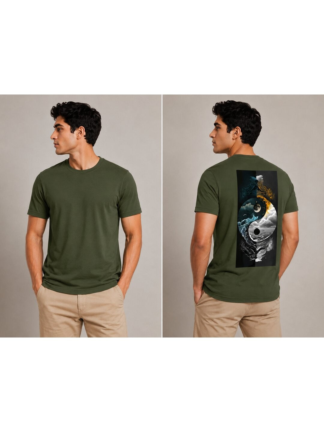 Yinyang Printed Round Neck Regular Pre-customized Tshirt for Men