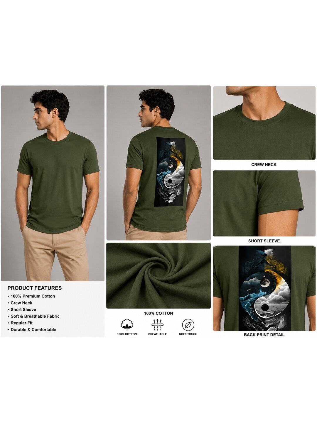 Yinyang Printed Round Neck Regular Pre-customized Tshirt for Men
