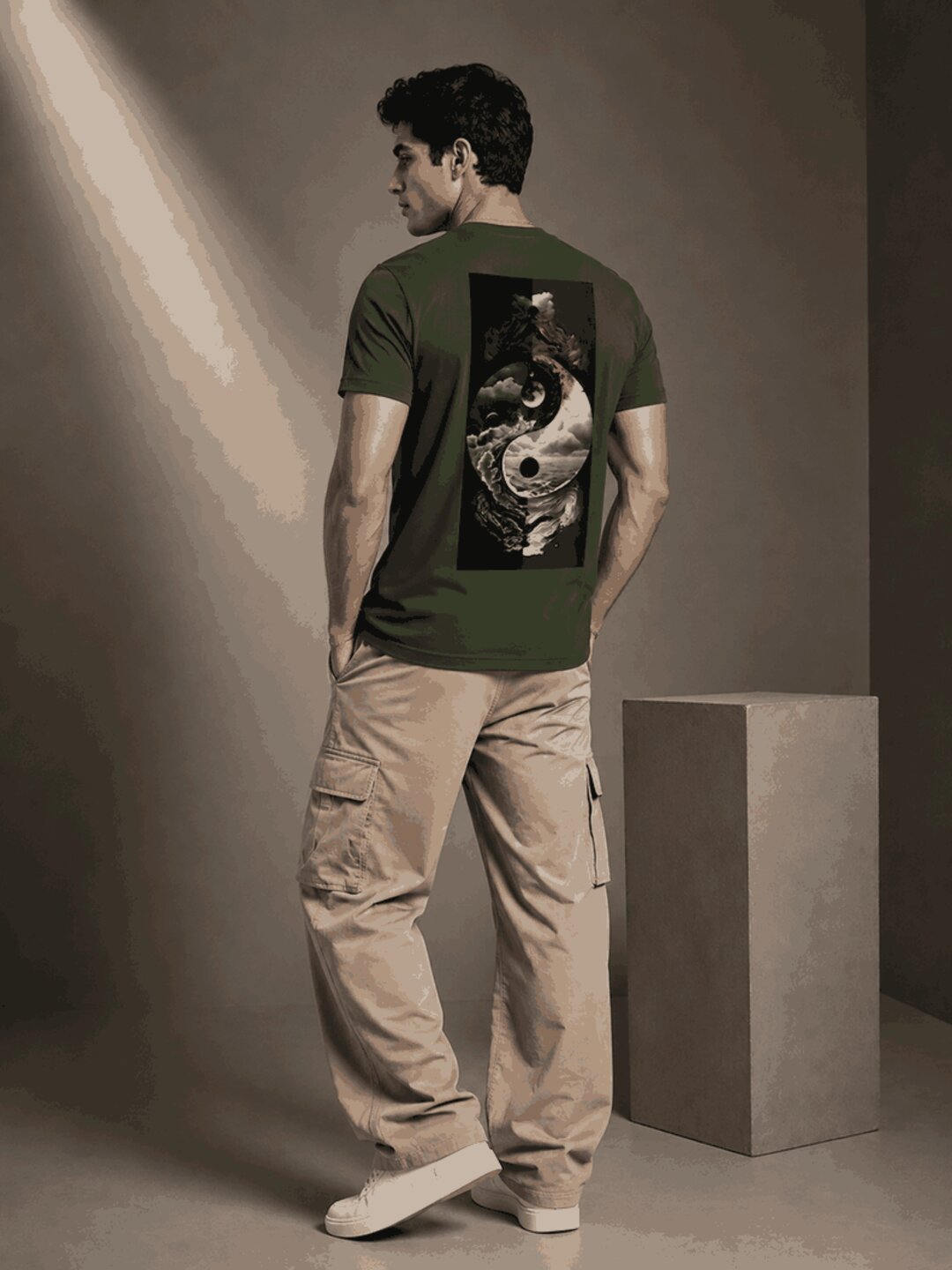 Yinyang Printed Round Neck Regular Pre-customized Tshirt for Men