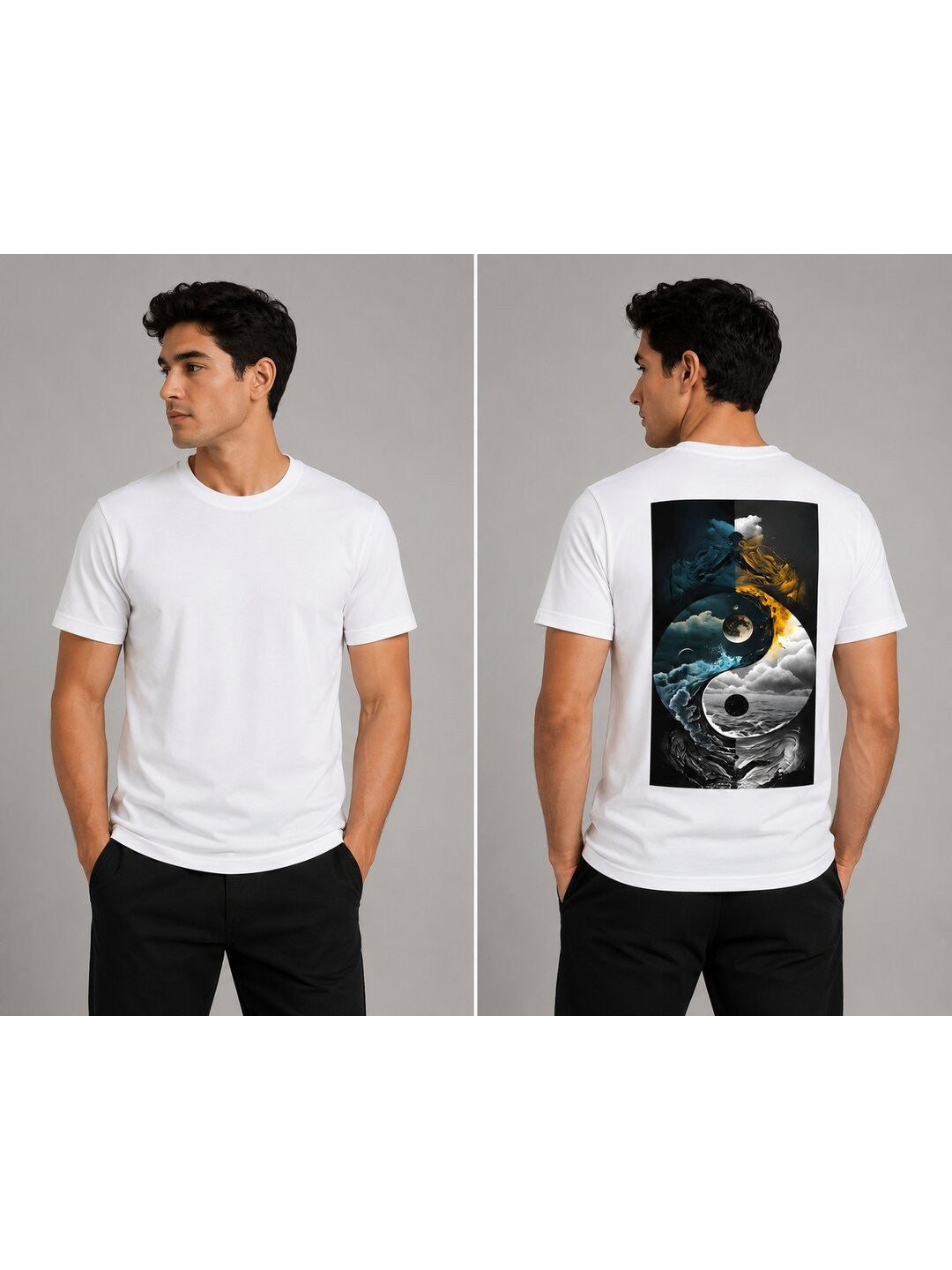 Yinyang Printed Round Neck Regular Pre-customized Tshirt for Men