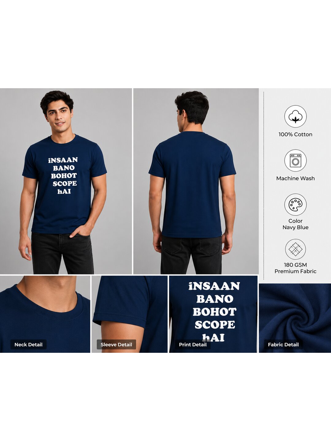 Insaan Scope Printed Round Neck Regular Pre-customized Tshirt for Men
