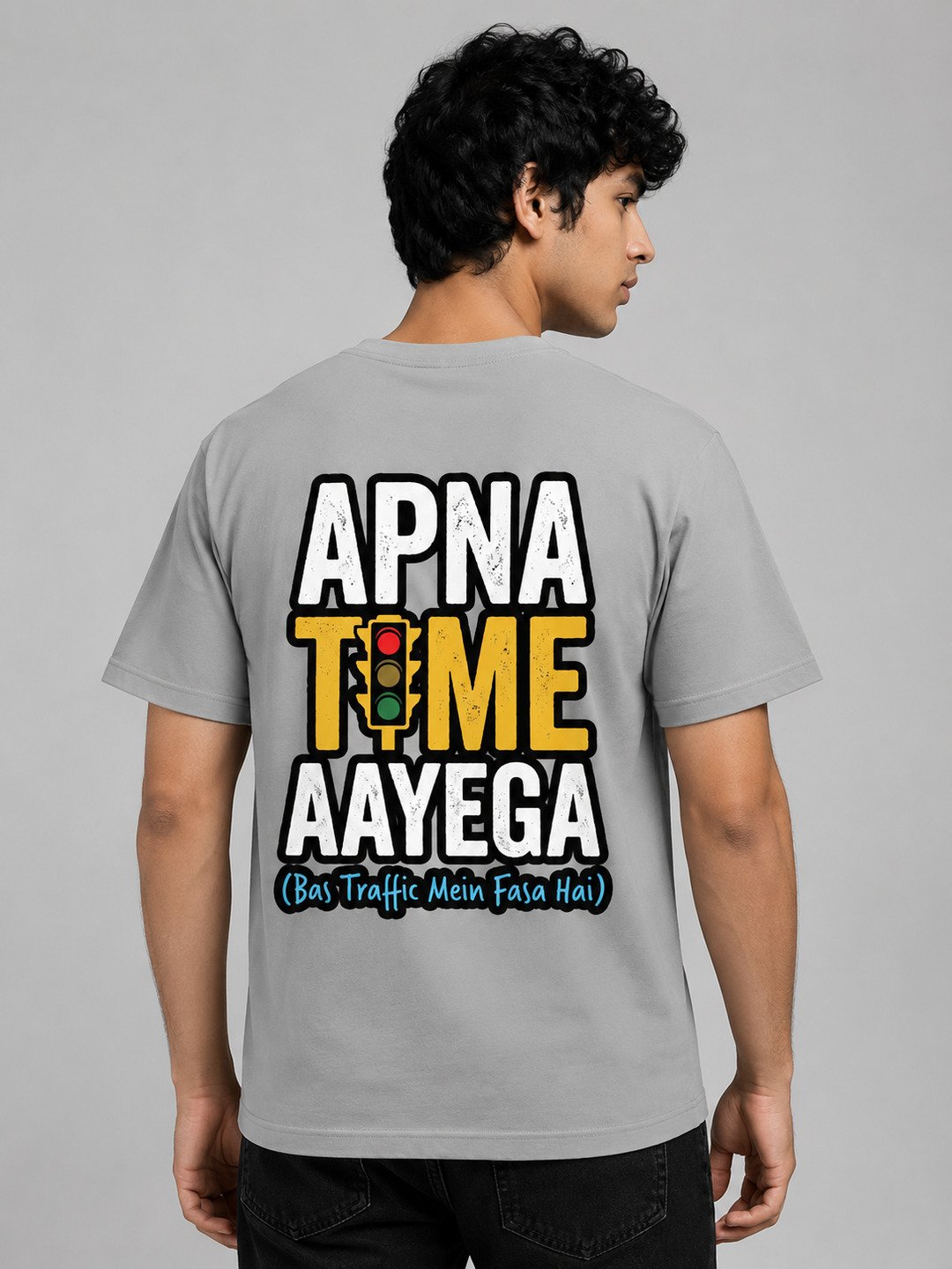 Apna Time Aayega Printed Round Neck Regular Pre-customized Tshirt for Men