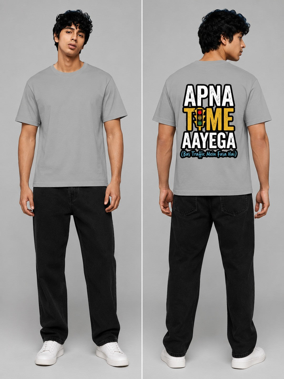 Apna Time Aayega Printed Round Neck Regular Pre-customized Tshirt for Men