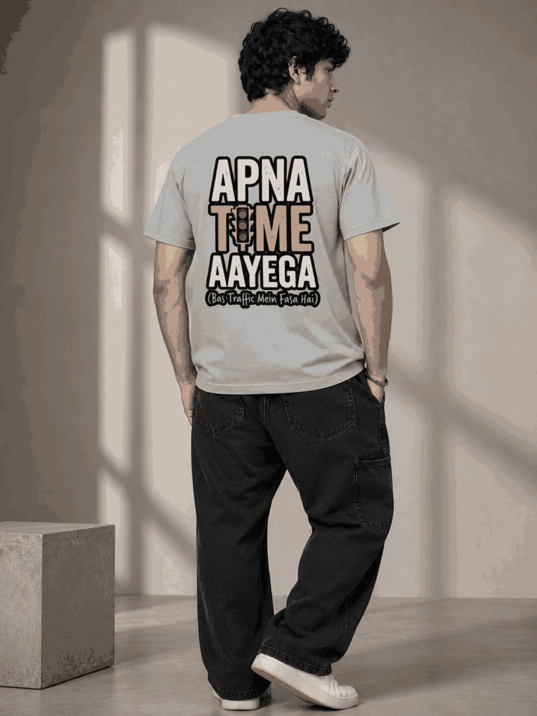 Apna Time Aayega Printed Round Neck Regular Pre-customized Tshirt for Men