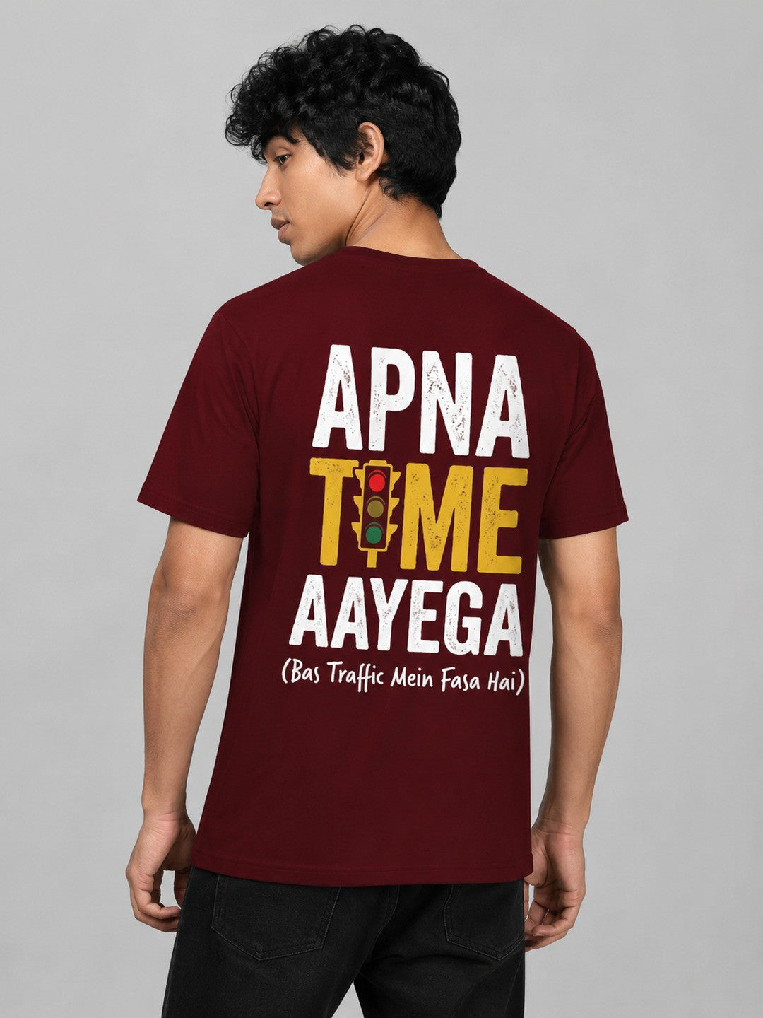 Apna Time Aayega Printed Round Neck Regular Pre-customized Tshirt for Men