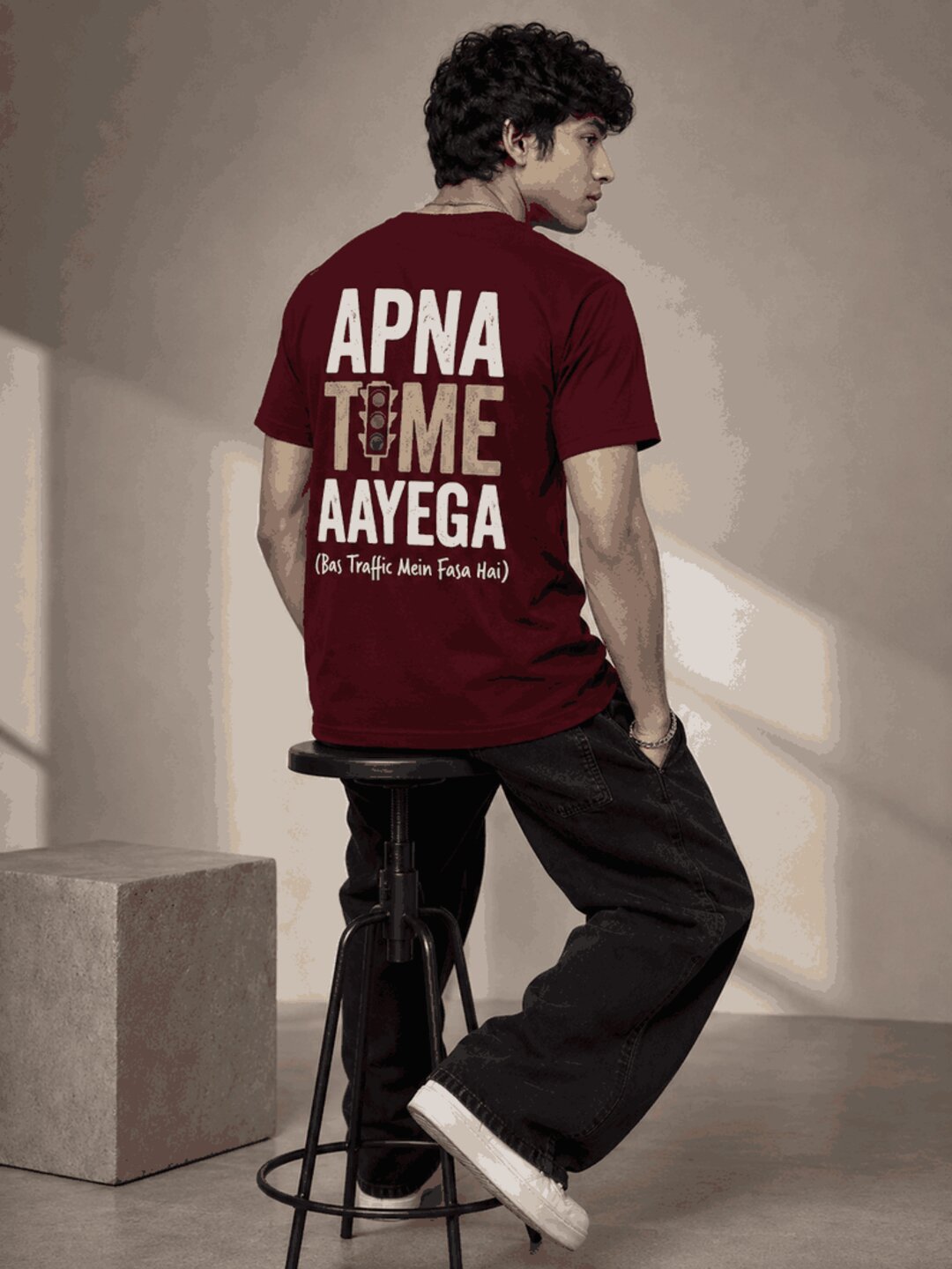Apna Time Aayega Printed Round Neck Regular Pre-customized Tshirt for Men