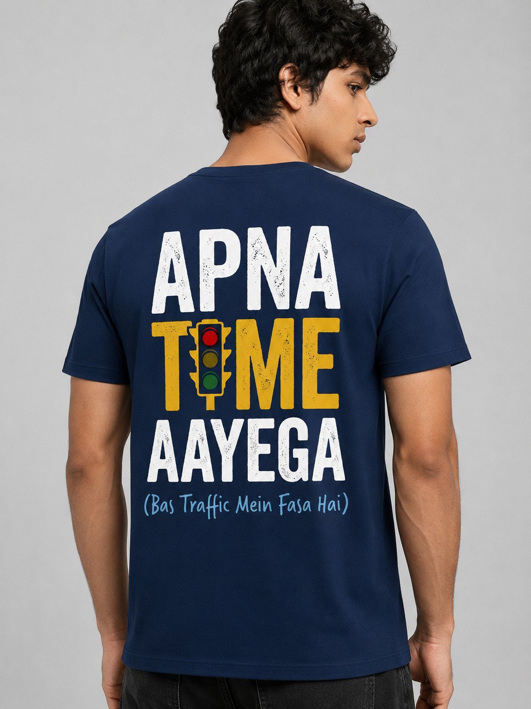Apna Time Aayega Printed Round Neck Regular Pre-customized Tshirt for Men