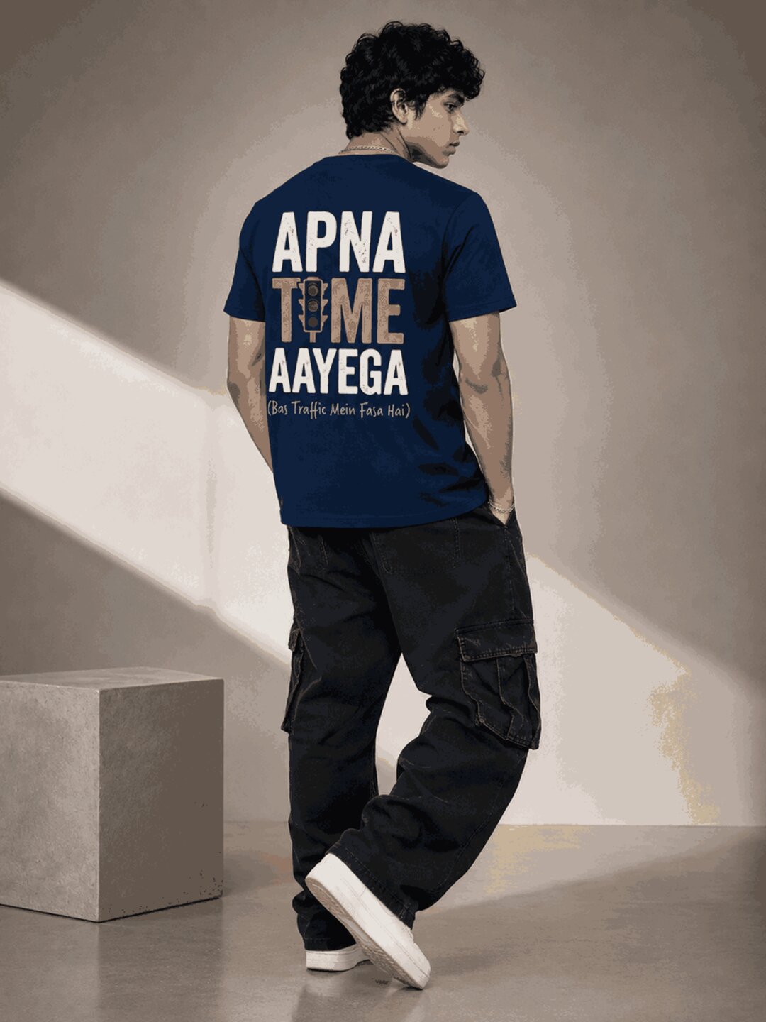 Apna Time Aayega Printed Round Neck Regular Pre-customized Tshirt for Men