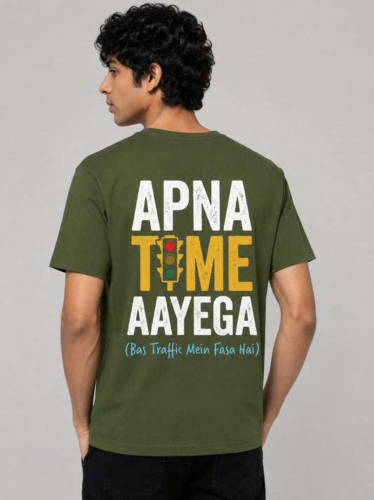 Apna Time Aayega Printed Round Neck Regular Pre-customized Tshirt for Men