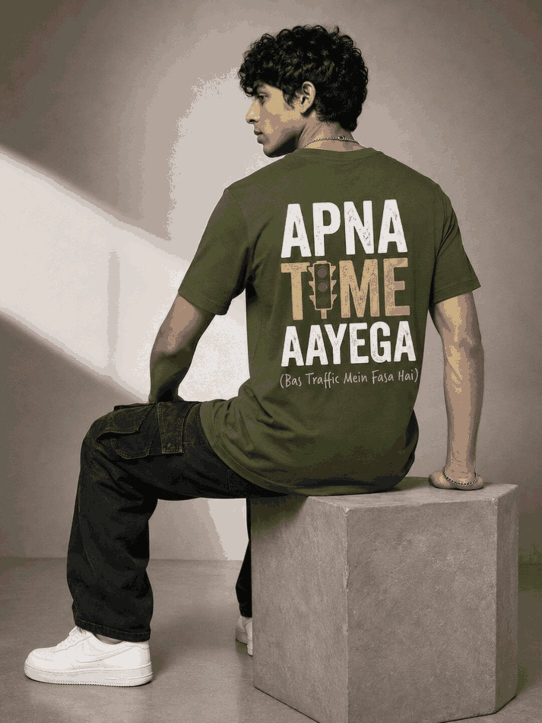Apna Time Aayega Printed Round Neck Regular Pre-customized Tshirt for Men
