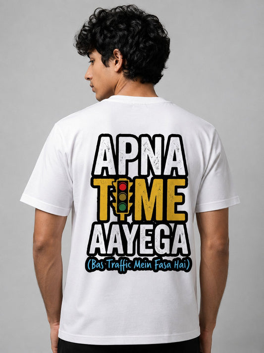Apna Time Aayega Printed Round Neck Regular Pre-customized Tshirt for Men